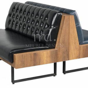Banquette double capitonnée et piètement en métal noir